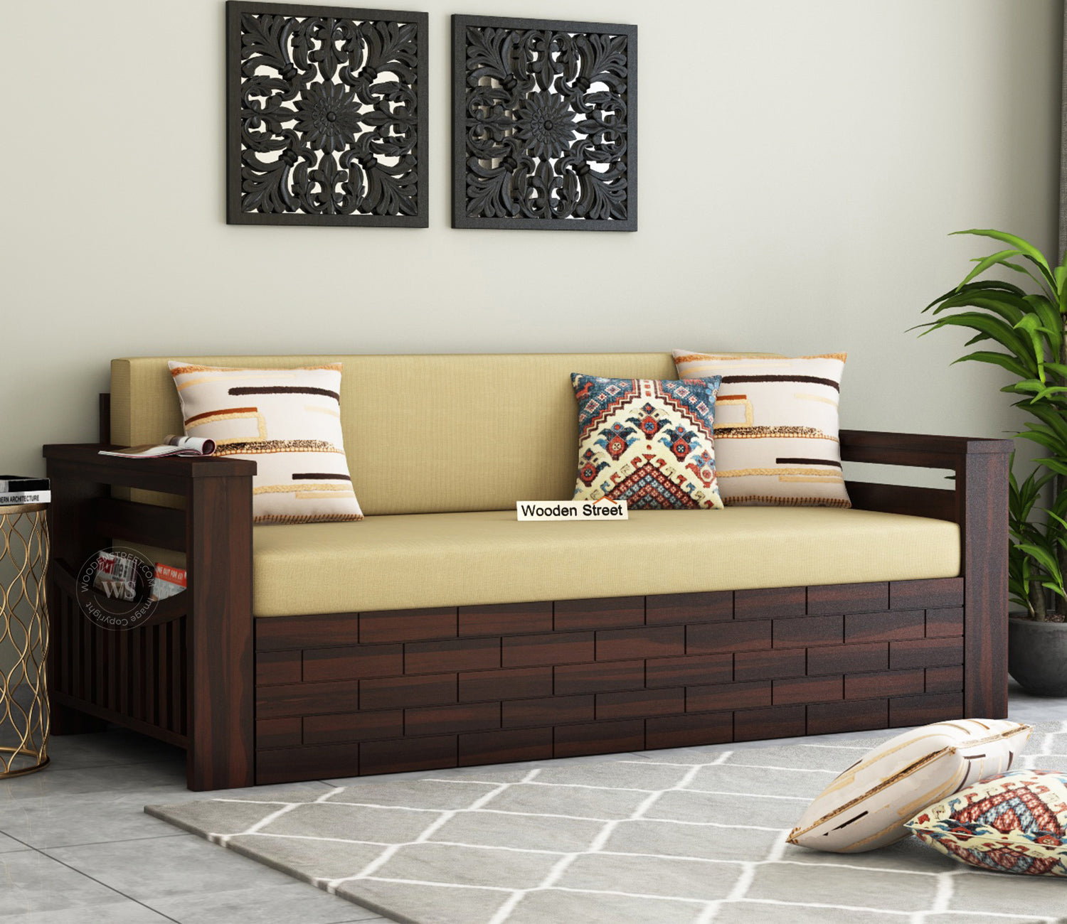 best sofa cum bed design, pull out wooden sofa bed online in India