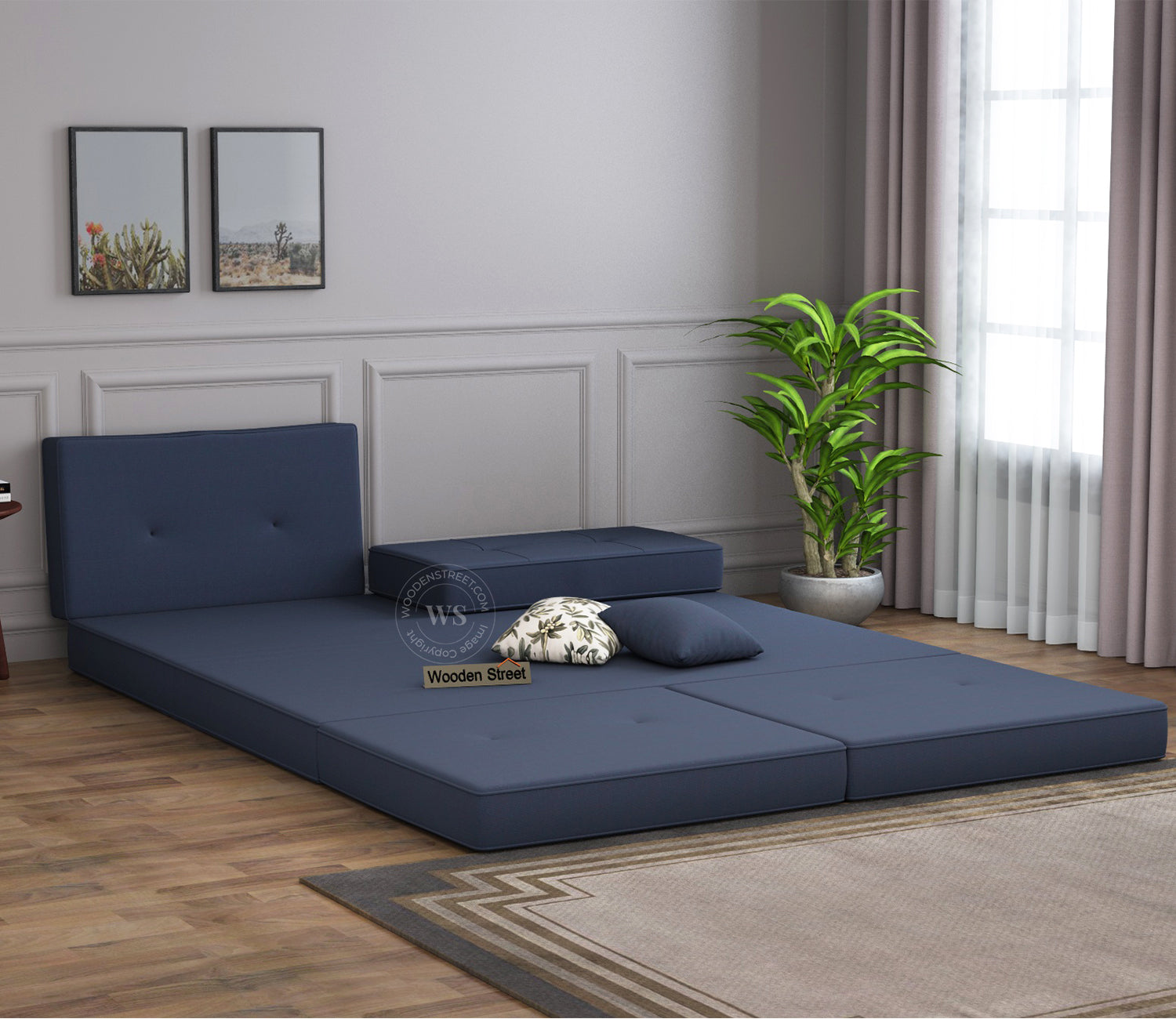 Buy Coleman Futon Sofa Cum Bed Two Seater Indigo Ink The Sofa Beds