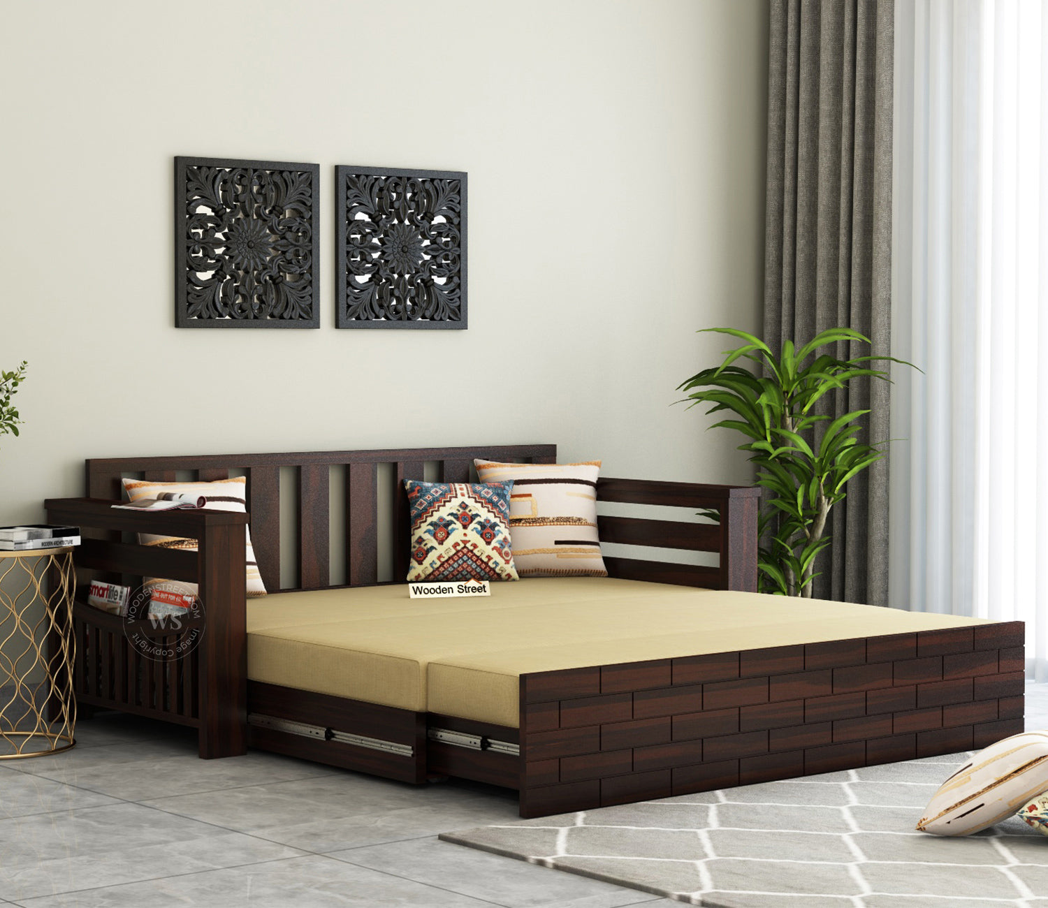 best sofa cum bed design, pull out wooden sofa bed online in India